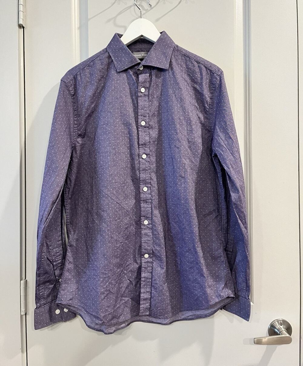 Michael Kors Slim Fit Stretch Purple Geometric Cotton Dress Shirt 16 34/35 A1